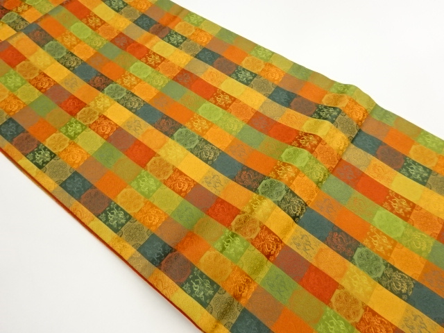 縞に華文・抽象模様織出し全通袋帯